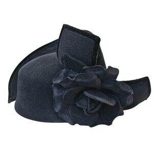 Vintage B Michael Black Rose Wool Felt Hat Statement Art Deco Church Flower